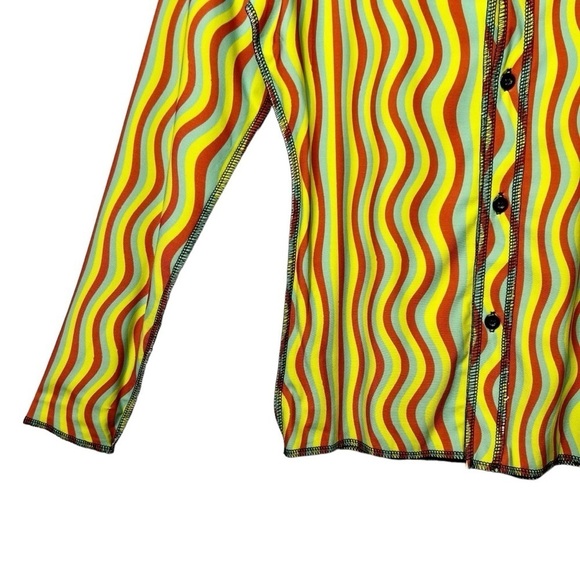OMighty Dolls Kill The Squiggly Rainbow Button Front Women’s Stretch Shirt Sz XS - Picture 6 of 11